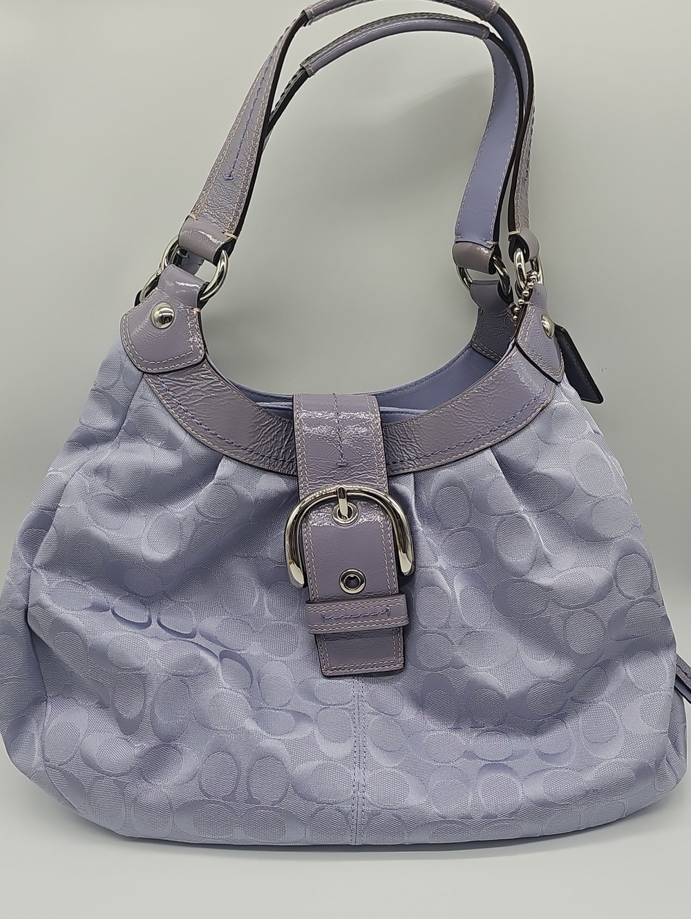 Coach Lilac Signature Buckle-Front Shoulder Bag